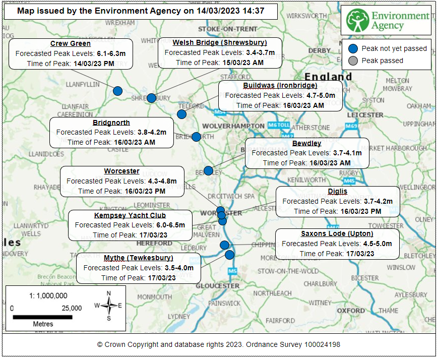 EnvAgencyMids's tweet photo. We're sharing the latest forecasted #RiverSevern and #RiverWye peaks to accompany our #flood warning service during high river levels this week.

❗️This is a guide as forecasts can change. 

For current river levels go to 👉 https://t.co/sBhoMg46cw

#PrepareActSurvive https://t.co/vBAtq2U33M
