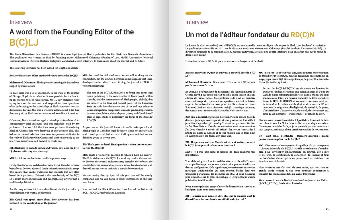 BCLJ_RDCN's tweet photo. Read our Founding Editor's interview (@M__Odusanya)  with @blsacanada about the  B(C)LJ in the 2023 BLSA National Conference Magazine. 
https://t.co/CpYmHZFgR8 https://t.co/DgY4PDhR3v