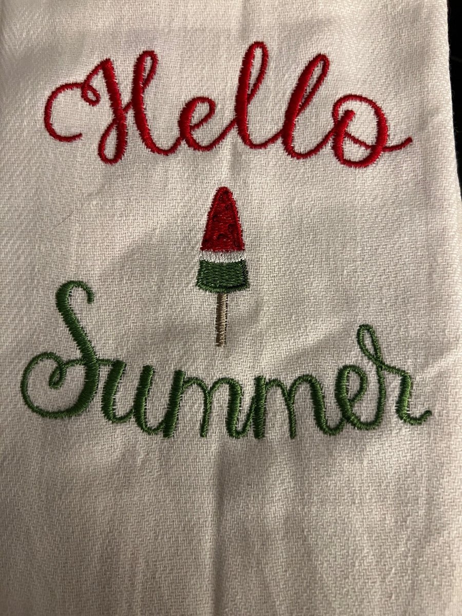 Excited to share the latest addition to my #etsy shop: Embroidered Hello Summer Towel- Watermelon etsy.me/3LhTovg #cotton #watermelon #kitchen #towel #embroidered #embroidery #embroideredtowel #red #green