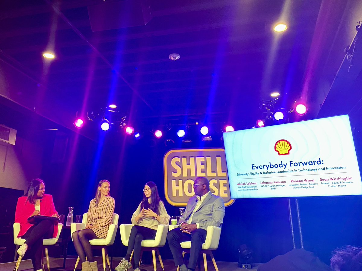 JMPyper's tweet photo. We won’t achieve the energy transition without engaging everyone. Powerful tips & tools for DE&I leadership with leaders from @NREL @amazon & @Motive_inc @Shell
Key takeaway: Inclusion is having diverse ppl at the table AND empowering them to make decisions #ShellHouse #sxsw2023 https://t.co/5xrJcd2LLv
