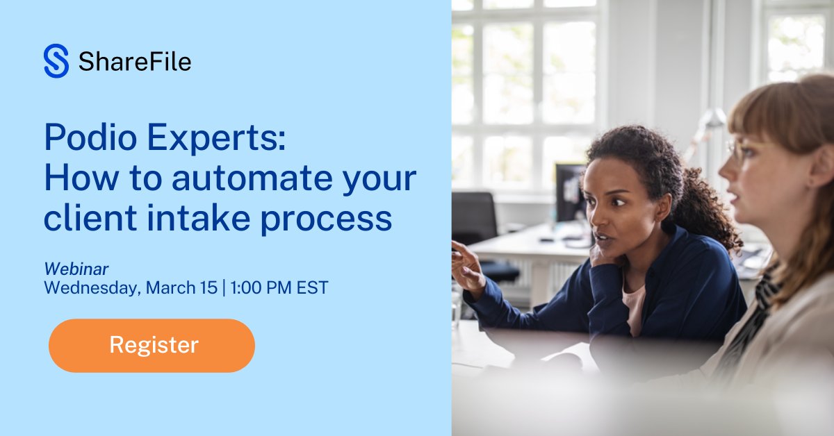 We can help you save time while getting more work done. ✅

Register for this Podio webinar on 3/15 with Joel Ordesky to learn how you can make the client intake process easier, faster, and more efficient. Secure your spot today: ow.ly/X5Hx50NhTYj