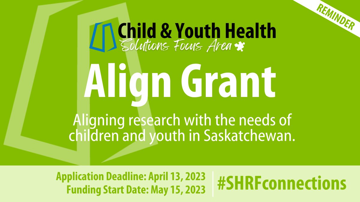 _SHRF_'s tweet photo. Funding Reminder: Applications for SHRF's 'Child &amp; Youth Health' Align Grant are due April 13! 

This Align Grant aims to connect researchers and those working directly with youth in SK to develop impactful and meaningful solutions. 

https://t.co/IowyjMfMXA 

#SHRFconnections https://t.co/uiHEwj98vO