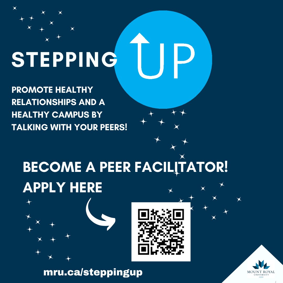 Curious about dating, sex &amp; healthy relationships? Join Stepping UP! Learn from peers about boundaries, gender &amp; media impacts, and bystander intervention. Apply now for 2023-24 academic year! #SteppingUP #HealthyCampus #PeerSupport #Dating #SexualRelationships #MRU