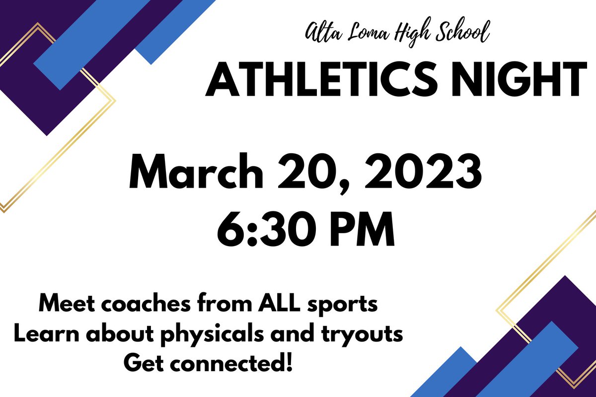Principal Kaylor (@altalomahigh) on Twitter photo Incoming students and parents, please join us next Monday, March 20th for our Athletics Night. <a href="/ALHS_PTSA/">Alta Loma High PTSA</a> <a href="/braveskiles/">Elizabeth Skiles</a> <a href="/Mrs_Rob_/">CoHS AP of Student Services</a> <a href="/ALHS_ASB/">ALHS ASB</a> Incoming students and parents, please join us next Monday, March 20th for our Athletics Night. <a href="/ALHS_PTSA/">Alta Loma High PTSA</a> <a href="/braveskiles/">Elizabeth Skiles</a> <a href="/Mrs_Rob_/">CoHS AP of Student Services</a> <a href="/ALHS_ASB/">ALHS ASB</a>