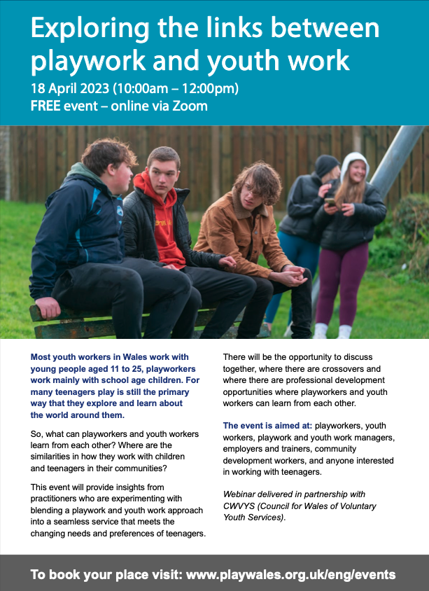 PlayWales's tweet photo. ⭐️  New event ⭐️

Do you work in playwork, youth work, community development, or have an interest in working with teenagers?

Book your place now for our free online event: https://t.co/XdfWTtFgny

#Playwork #Youthwork #PlayWales https://t.co/8FqxfuaiMo