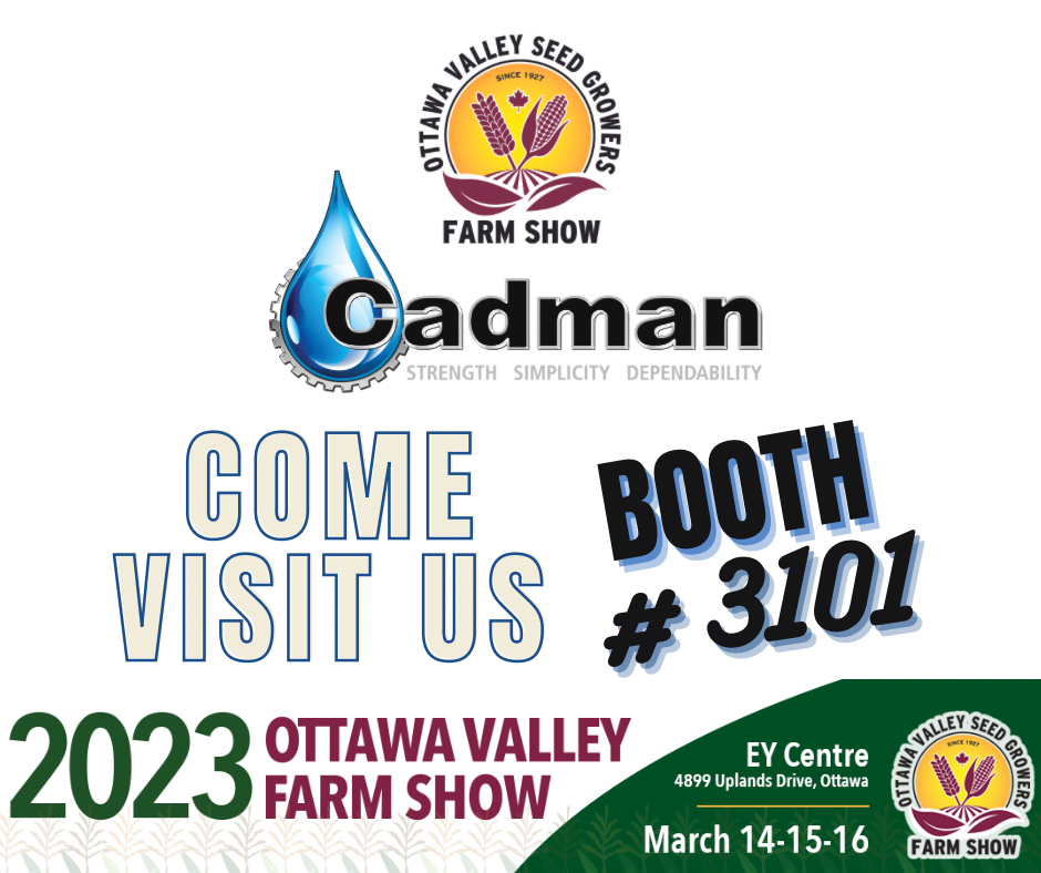 CadmanPower's tweet photo. Good morning from @OttawaFarmShow 👋
Come visit your Ontario reps at booth 3101 today - Thursday. 
Thank you to our @Reinke_Irr TM for making the trip up. #ontag #ovfs23 #ovfs https://t.co/ghwy58XCs0