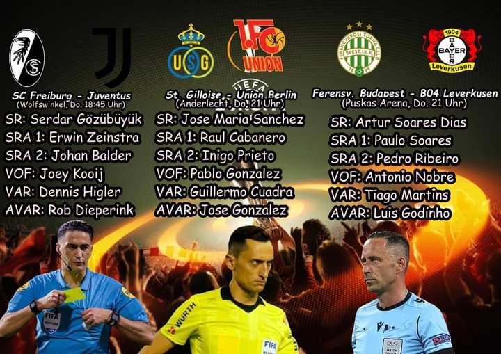 IgSchiri's tweet photo. Gözübüyük pfeift Freiburg gegen Turin
Serdar Gözübüyük leitet das EL-Rückspiel #SCFJuve. Währenddessen ist José Maria Sánchez Martinez Schiedsrichter des Spiel #FCUUSG. Das Duell zwischen #FERB04 leitet der Portugiese Artur Dias. https://t.co/hPulRr1D9n