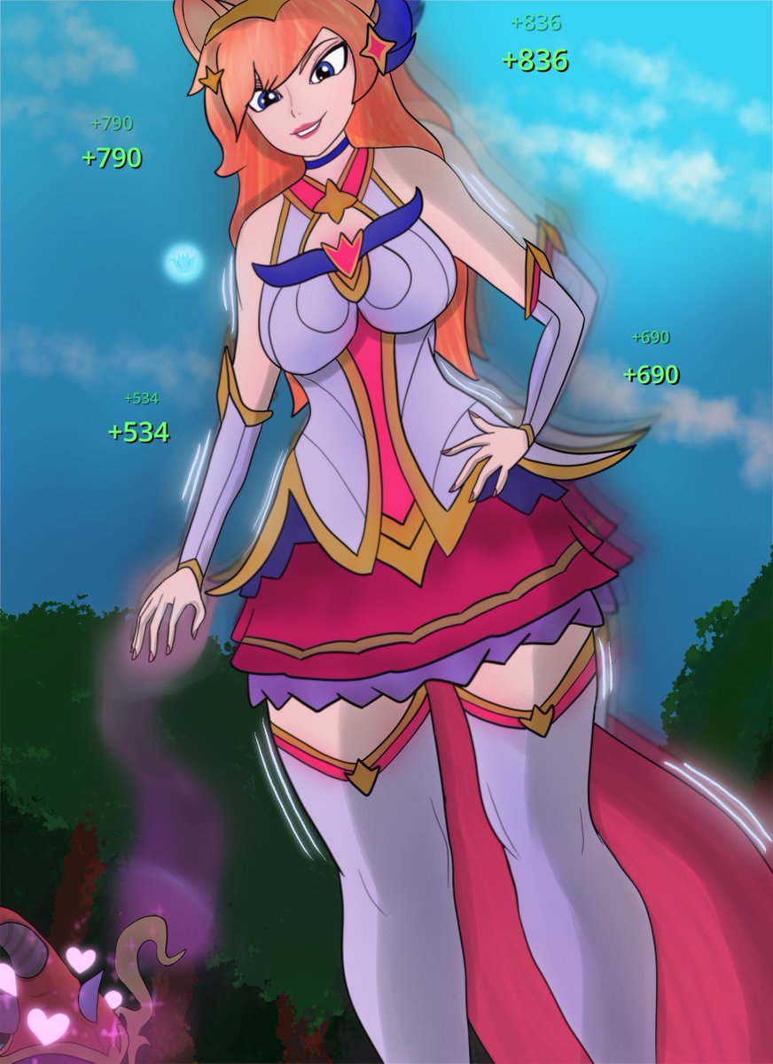 Sizeablehugart's tweet photo. #Ahri is growing gigantic with enemy team's charmed Lulu's help! Wild growth after Wild growth are sure to make our #starguardian gigantic! #LeagueOfLegends #giantess #sizeart https://t.co/Df8ji4vaHv