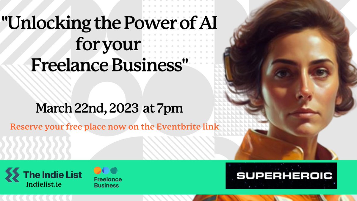 22 March, 20:00 CET: Unlocking the power of AI for your freelance business with <a href="/IanCrocombe1/">Ian Crocombe</a> , @getnorts  and <a href="/derekahmedzai/">𝐃𝐄𝐑𝐄𝐊</a> 
Book your seat today.
Brought to you in collab with <a href="/IndieListHQ/">The Indie List</a> and Deft. 

Tickets: eventbrite.co.uk/e/superheroic-…