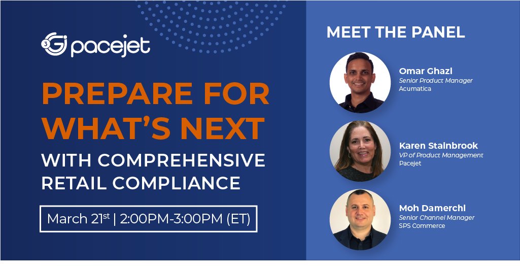 Only 1 more week to save your seat! Register and join us on March 21st from 2:00pm-3:00pm ET for a panel discussion with #Acumatica and #SPSCommerce as we discuss how you can prepare for what's next with comprehensive #retailcompliance. 
bit.ly/3kAMoP0
