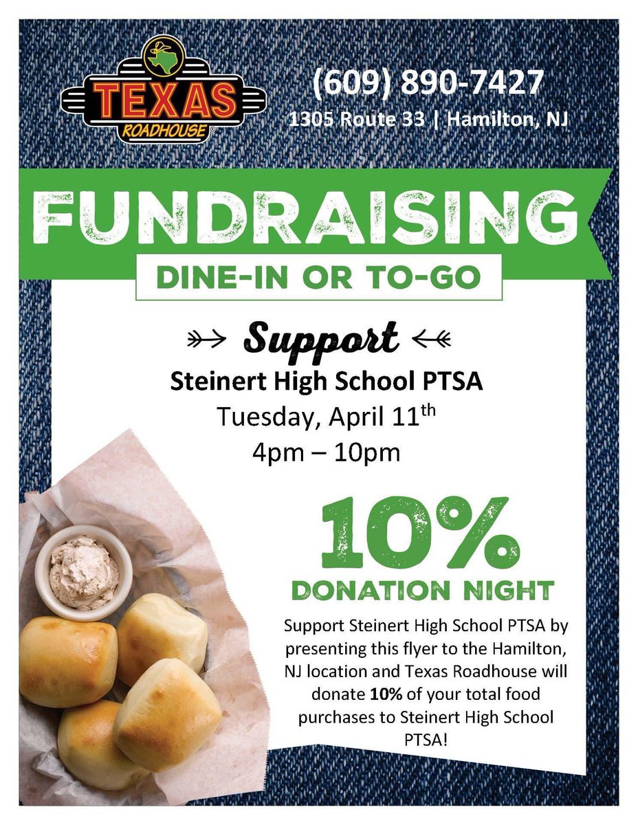 Mark your calendars for April 11th.  Come out for some great food and support Steinert and the PTSA.