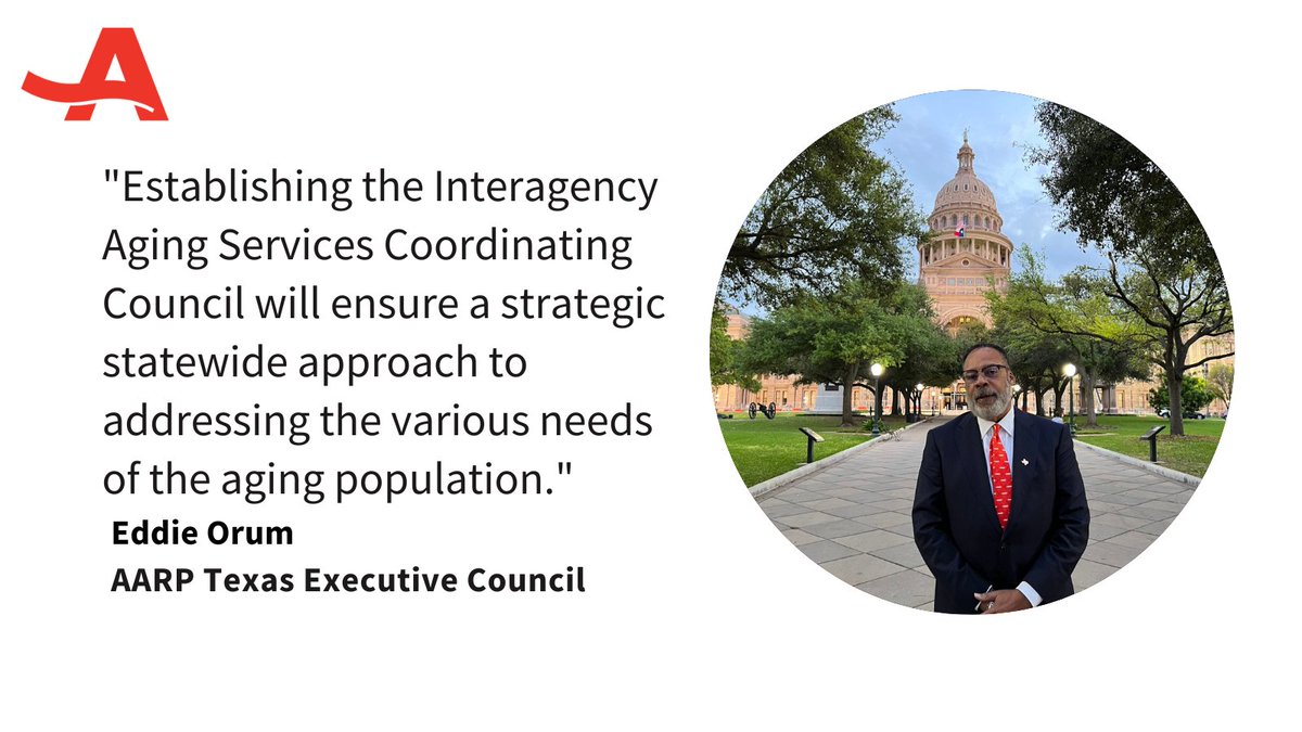 AARPTX's tweet photo. We ❤️our AARP Texas volunteers. Thank you Eddie Orum for testifying today in support of #HB728, which creates the Interagency Aging Services Coordinating Council. #txlege https://t.co/76zr49zch5