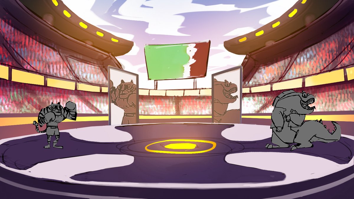PlayMontabi's tweet photo. Check out this sneak peek of the color version stadium concept art we're working on! 🌈🏟️ #gamedev #indiedev #conceptart #monstercollection #creaturecollector #battle #monsterduel #indiegames https://t.co/kTNLGYyrMk