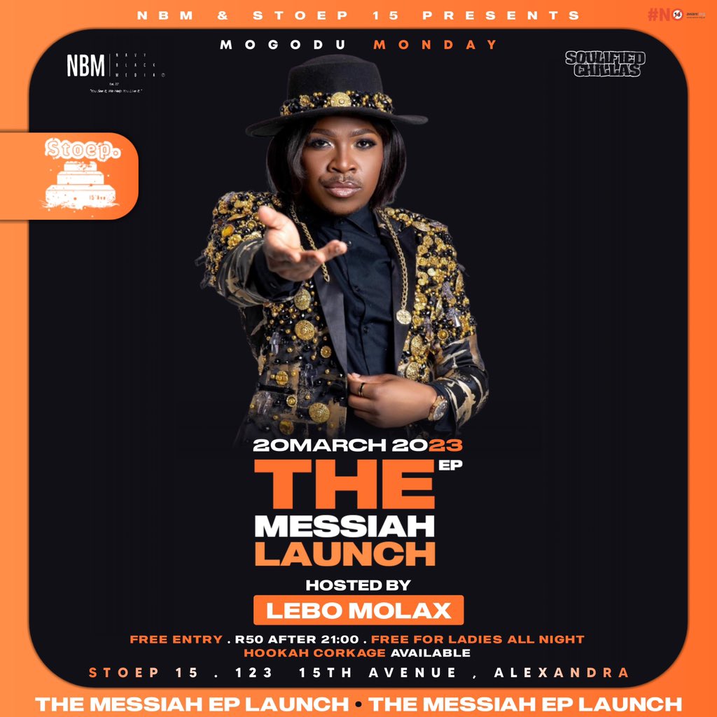 The Messiah Ep Launch at <a href="/Stoep15_/">Stoep on 15th ave</a> 
Monday 20 March hosted by the best in the game <a href="/Lebo_Molax/">Lebo Molax</a> <a href="/ThembaBroly/">ThembaBroly</a> &amp; yours truly <a href="/BaeSickGuy/">Basic Guy</a>