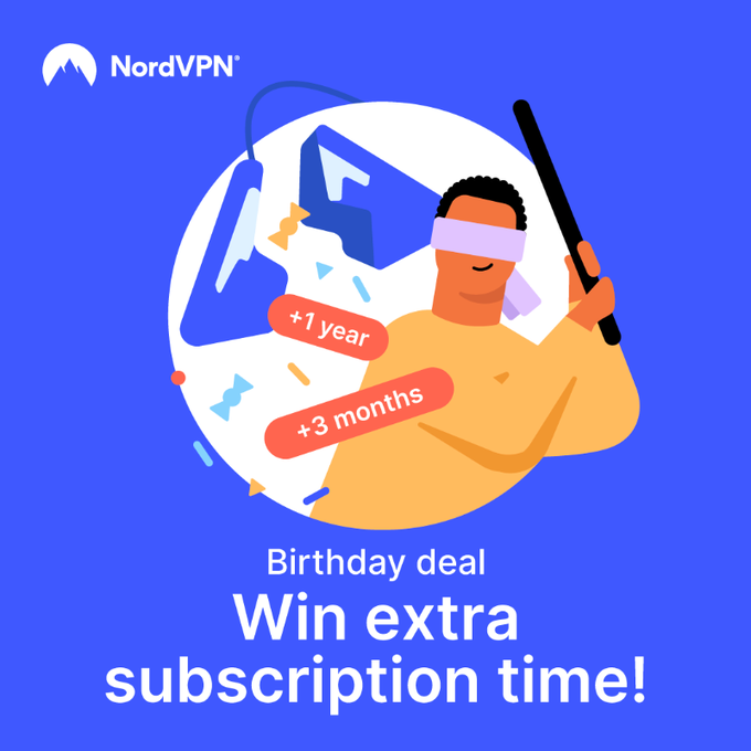 bnbcentre's tweet photo. On NordVPN's birthday, everyone gets a gift 🎊Open up yours before it's too late! Get the 2-year plan with 65% off and get extra subscription time for free. Grab the deal: https://t.co/fKTPKxbKzK https://t.co/ULdwfmmXst