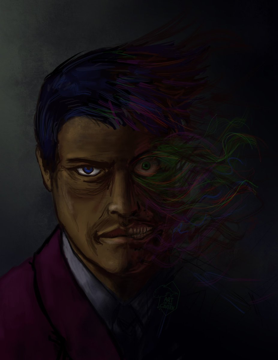 outofthecavern's tweet photo. Whose ready for #GothamKnights tonight? I know I am 🦇
@mishacollins #HarveyDent #TwoFace #myart https://t.co/GUVaDmJWZw