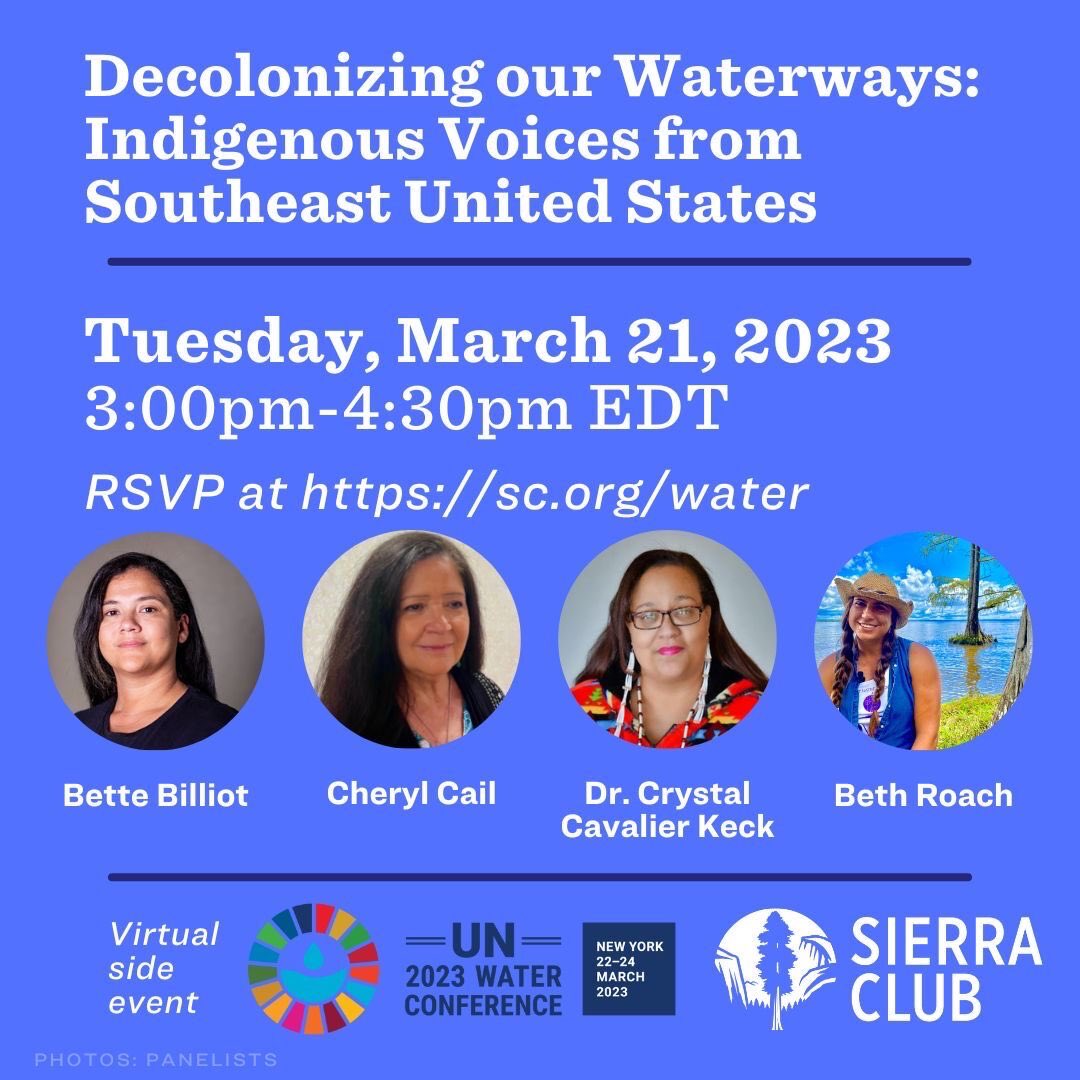 SierraClub's tweet photo. Please join us for a conversation about decolonizing our waterways with Indigenous voices. This is a virtual side event of the upcoming @UN 2023 Water Conference.

RSVP at https://t.co/WX3TIW8jUo https://t.co/dZTMkeG7s7