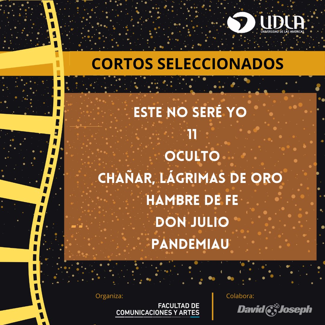 udla_festoc's tweet photo. ¡TENEMOS FINALISTAS!
El 10º Festival de Cine Online UDLAFestoc ha seleccionado 13 cortometrajes para avanzar a la etapa final en sus respectivas categorías.🎬
¡Felicitamos a los finalistas!😉
Pronto mas novedades 😎
👉🏽 https://t.co/1cTHyhkao6
#ComunicadoresUDLA https://t.co/KAEgnQFCLN