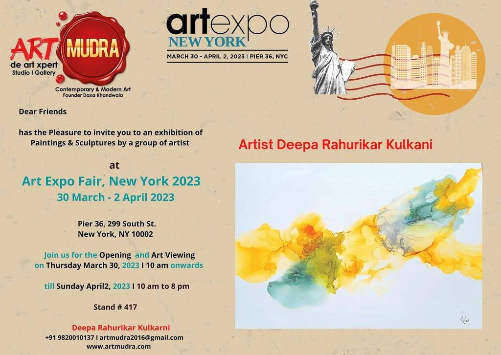 Dear friends,

Watch out for this space! Save the Date..

Tick Tock …Countdown Begins Starts..
Gear up..Ready Steady &amp; Go..

I Deepa Rahurikar Kulkarni, am very excited to be a part of the #Art Expo Fair, New York's #30 March -2 April 2023 edition, under the panel of #Artmud…