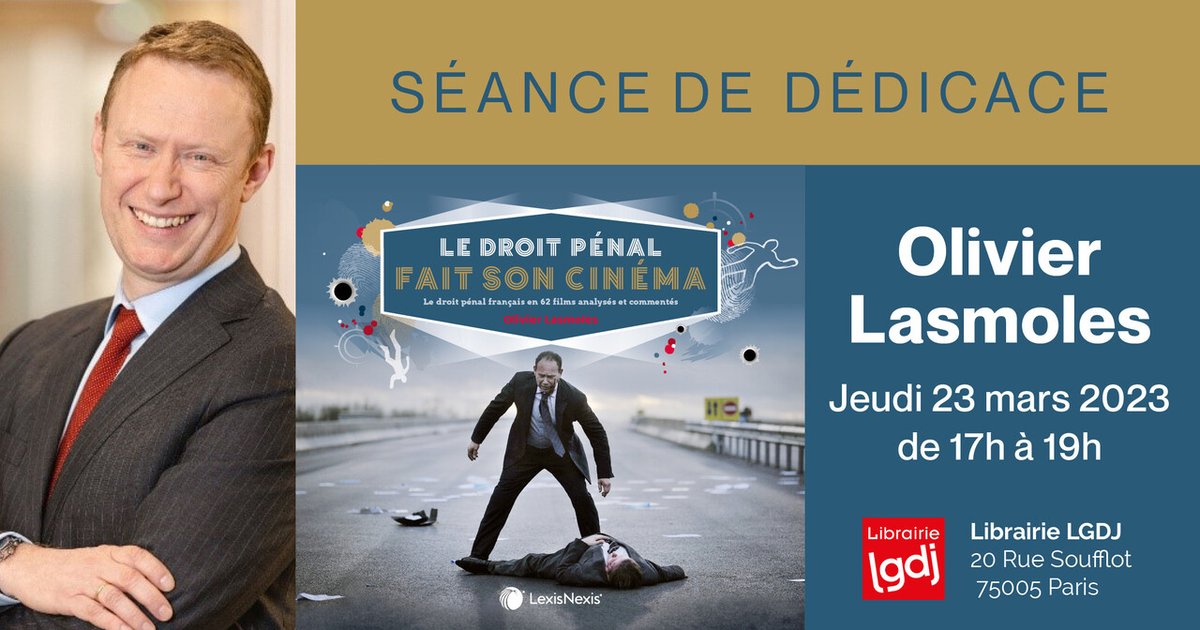 [ACTUALITÉ] <a href="/OlivierLasmoles/">Olivier Lasmoles</a>, professeur de droit à SKEMA, sera présent à la <a href="/librairieLGDJ/">Librairie LGDJ</a> le jeudi 23 mars de 17h à 19h pour une séance de dédicace à l'occasion de la publication de son dernier ouvrage "Le droit pénal fait son cinéma". #WeAreSKEMA