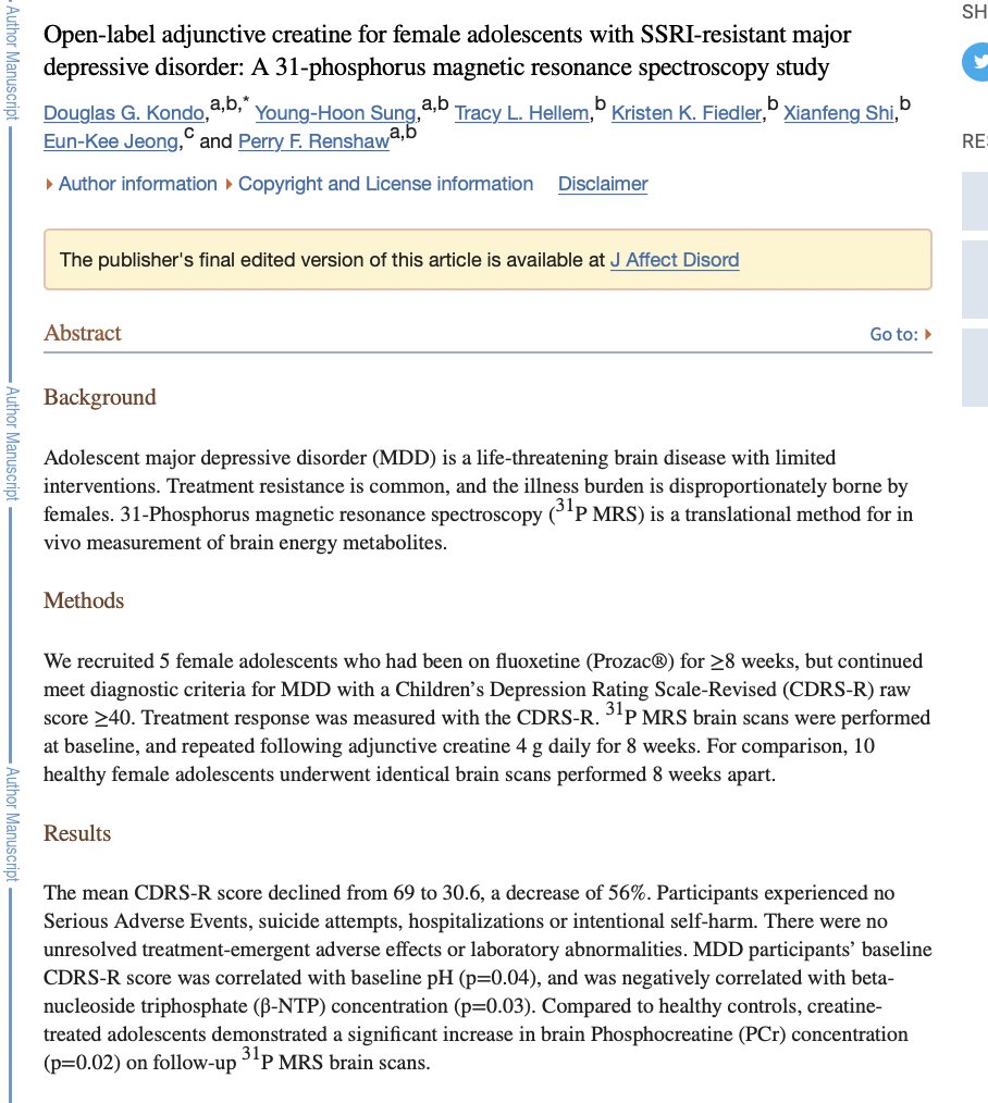 AlpacaAurelius's tweet image. why is nobody talking about how just 4g / creatine for 8 weeks reduced these adolescent girls depression by HALF with ZERO serious adverse effects after not responding to SSRI treatment for 8 weeks?

there are totally natural, cheap &amp;amp; effective antidepressants available.