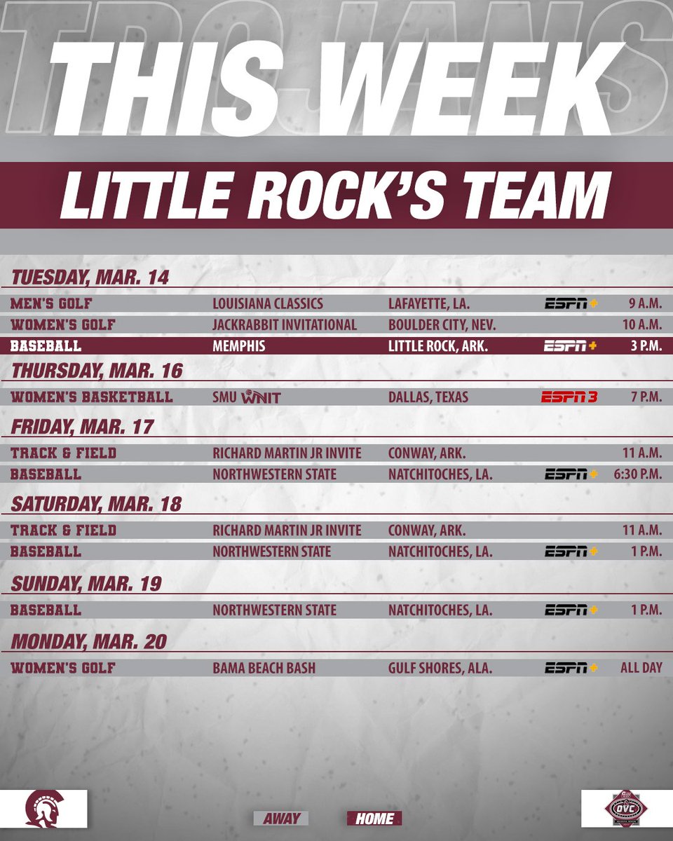 #LittleRocksTeam will be road warriors this week but fans have a chance to see the Trojan Nine in action this afternoon at Gary Hogan Field!