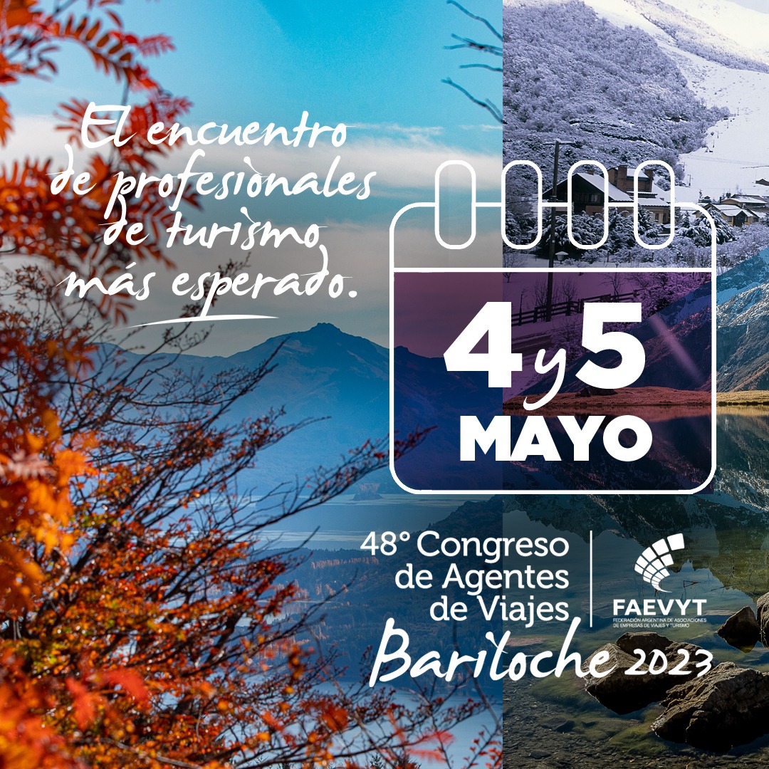 FAEVYT's tweet photo. 🔜 Ya llega el Congreso de Agentes de Viajes 2023 de FAEVYT

✍️ Sumate al evento más esperado por los profesionales del turismo 👉https://t.co/B008vADGZl

🗓️ 4 Y 5 de mayo en Bariloche

#CongresoDeAgentesDeViajes #Bariloche2023 #AgenciasDeViajes #FAEVYTFederal https://t.co/ts8fch83Mk