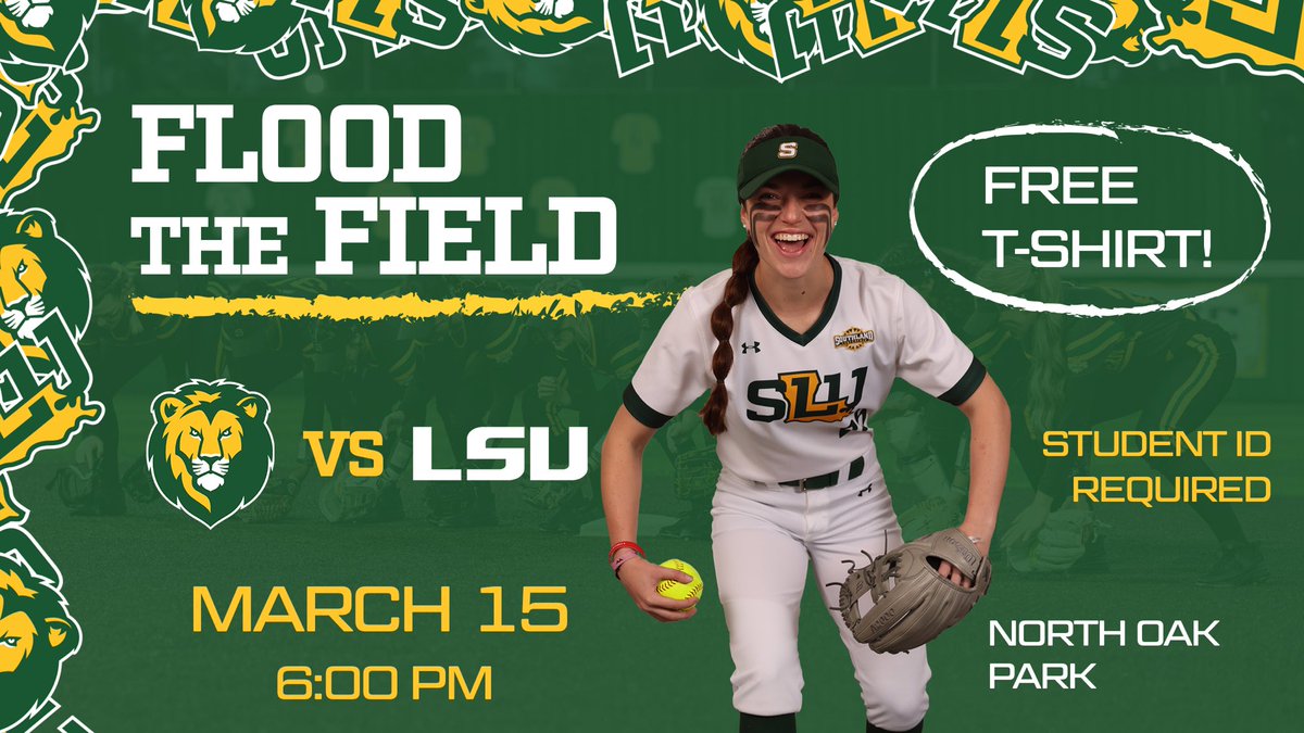 Hey Lion fans,  we have more in store for y’all this week! 

We want everyone at North Oak Park tomorrow! The first 300 students will receive a FREE shirt 

#LionUp X <a href="/LionUpSoftball/">Southeastern Softball</a>
