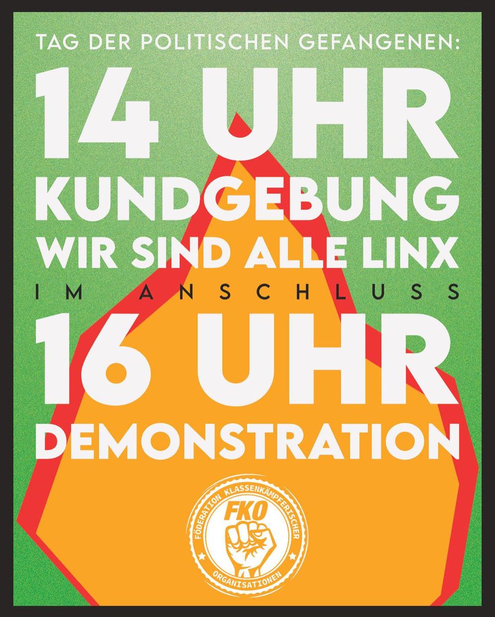 Interjugend's tweet photo. [IJ #Leipzig]
Heraus zum Tag der politischen Gefangenen!
Feuer &amp; Flamme der #Repression!

Wir machen 16:00 vom Wilhelm-Leuschner-Platz eine #Demonstration in den Süden. 
#le1803
Der Aufruf⬇️ https://t.co/2WhgGQqRY9