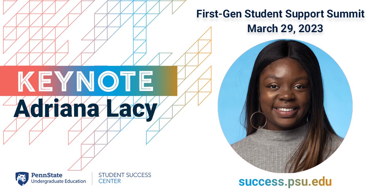 PSU_Success's tweet image. Who is attending the #PSUFirstGen Student Support Summit on March 29? ✋🏽 For those at University Park, join us at our kickoff breakfast event, starting at 8 a.m., where we will be streaming Adriana Lacy's keynote address. You can still register at bit.ly/SummitReg23