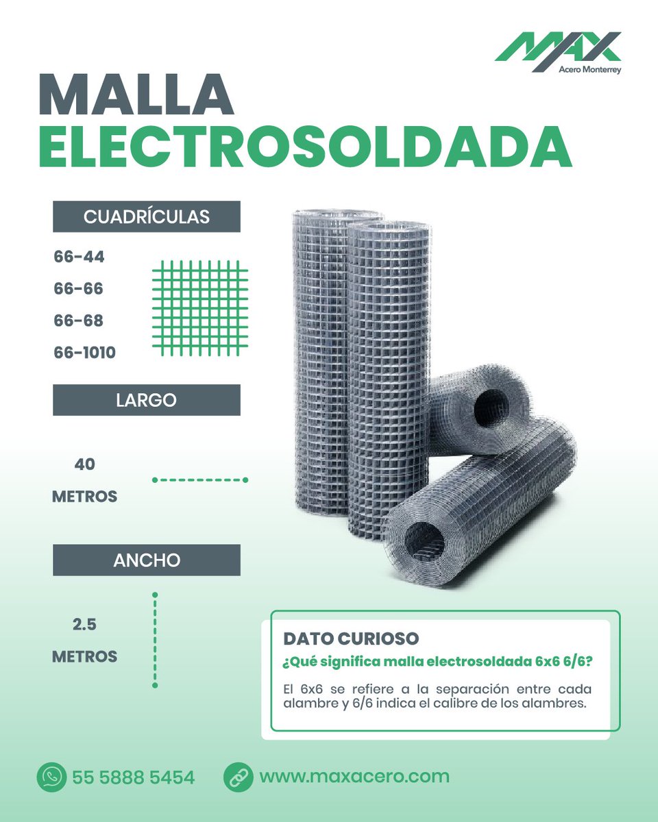 MaxAceroMty's tweet photo. ¿Necesitas Acero de Refuerzo que aporte solidez y durabilidad para tu obra?
¡La Malla Electrosoldada es perfecta para eso!
Su alta resistencia y sus múltiples medidas de cuadrículas la hacen perfecta para la minería y construcción. 
#MaterialesDeConstrucción #MallaElectrosoldada https://t.co/to2ywhOrAK