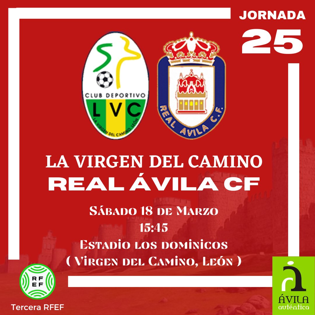 ⚔️ ¡¡Próximo partido!!

🗓️ 18-03-2023
⏰ 15:45
🆚️ <a href="/cdlavirgen/">CD Virgen del Camino</a>
🏟️ Estadio Los Dominicos ( Virgen del Camino, León )

⚽ #LaVirgenRealÁvila 

#RealÁvila | #SentimientoEncarnado | #LoQueFuimosSomosYSeremos