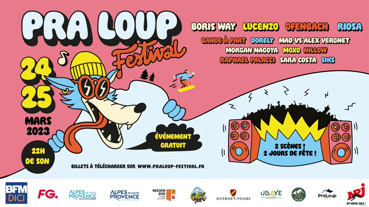 AlpesProvence04's tweet photo. ✅Pra Loup Festival du 24 au 25 mars 2023 on vous y retrouve ?
Téléchargez votre inscription pour ces 22h de son 🎶 c'est gratuit ! ➡️https://t.co/hDqNOwuxlj
Alors vous venez ???
#irresistiblealpesdehauteprovence #alpesdehauteprovence #ubaye #alpesdusud #alpes https://t.co/EC0OU0qlav
