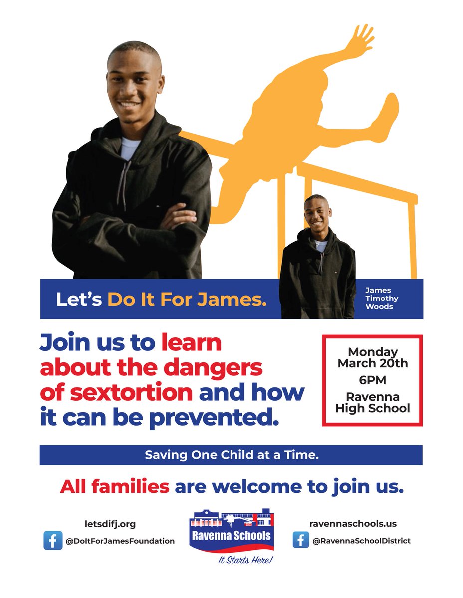RavennaSupt's tweet photo. Join us on Monday, March 20 at 6pm in the RHS Auditorium for this very important information session. We can only help, guide and support our kids if we know what to look for.  #RiseUpRavenna #DoItForJames #LeadWithLove https://t.co/Im0NEjtuYY