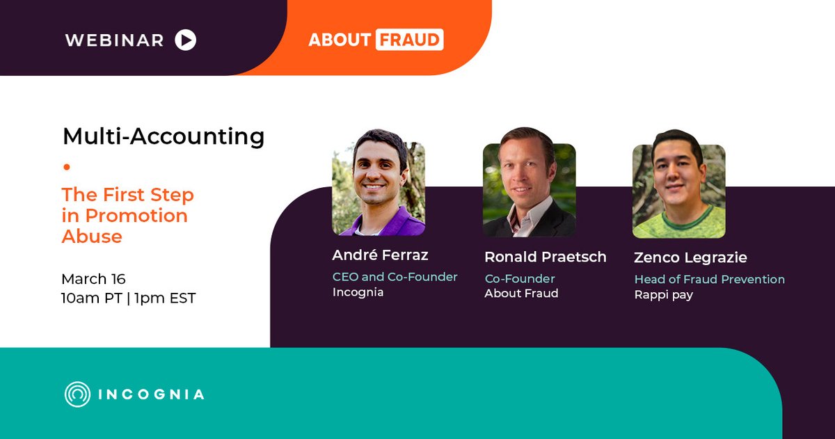 Last call to join the fraud-fighting experts from Rappi and About-Fraud, together with our CEO André Ferraz, to discuss the techniques used to execute promotion abuse and how to prevent it. Stay ahead of scams trending in the gig economy. Register at hubs.li/Q01GPfYD0