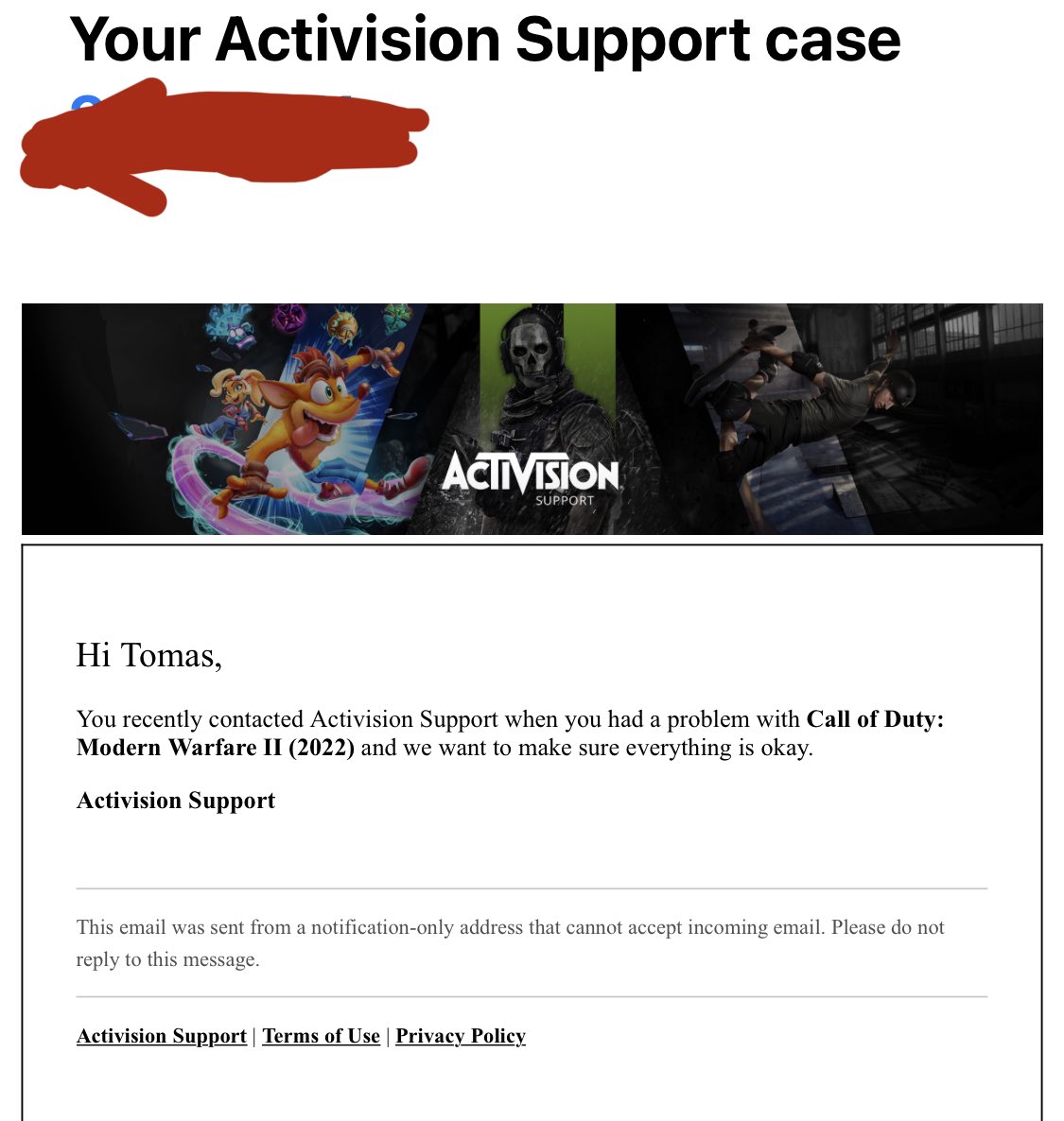 Hey <a href="/ATVIAssist/">Activision Support</a> why do u send me this? Like there is no way for me to reply ”No, everything is not okay”