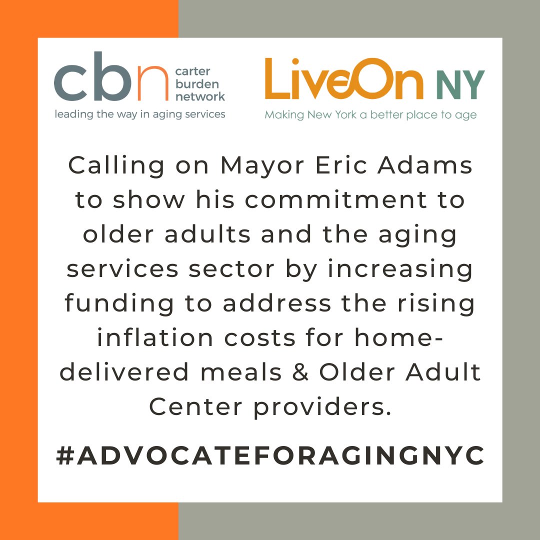 Today, @CBurdenNetwork joins @liveonny to call on @NYCMayor to show his commitment to older adults and the aging services sector by increasing funding to address the rising inflation costs for home-delivered meals & Older Adult Center providers. #AdvocateforAgingNYC