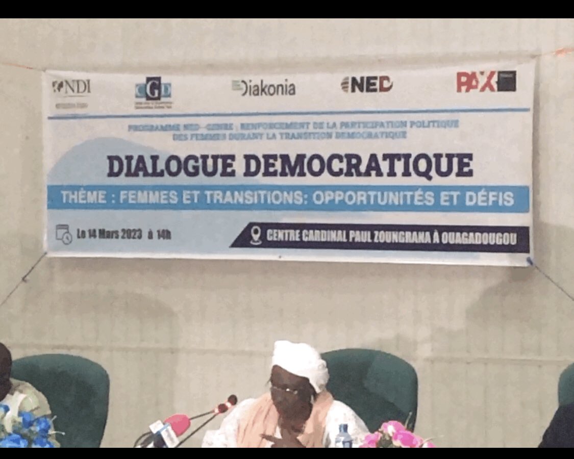 «  Une participation sans influence reste une participation sans incidence »  Dr Jocelyne Vokouma
#DialogueDemocratique 
#FemmesEtTransition
<a href="/cgd_burkina/">CGD_Burkina</a> <a href="/PAXforpeace/">PAX for peace</a> <a href="/NDI_BurkinaFaso/">NDI Burkina Faso</a> <a href="/DiakoniaBF/">Diakonia Burkina Faso</a> <a href="/NEDemocracy/">NEDemocracy</a>