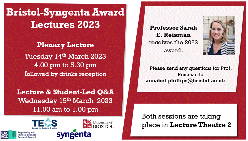 Today we are delighted to have Professor Sarah Reisman who receives the 2023 Bristol-Syngenta Award at the School of Chemistry! Professor Reisman will be giving the plenary lecture titled 'Necessity is the Mother of Invention: Natural Products and the Chemistry they Inspire'.