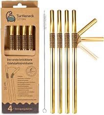There is a golden version of our patented #turtleneckstraw. It comes in a 5 pcs set with a cleaning brush. #nutsinnovations #reusablestraws