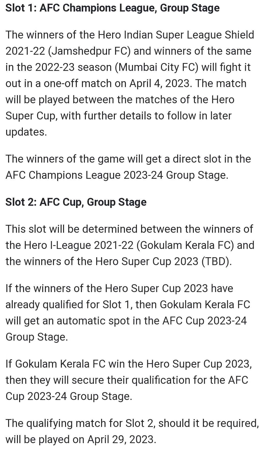 When will the 2023/24 AFC Champions League and AFC Cup be held?