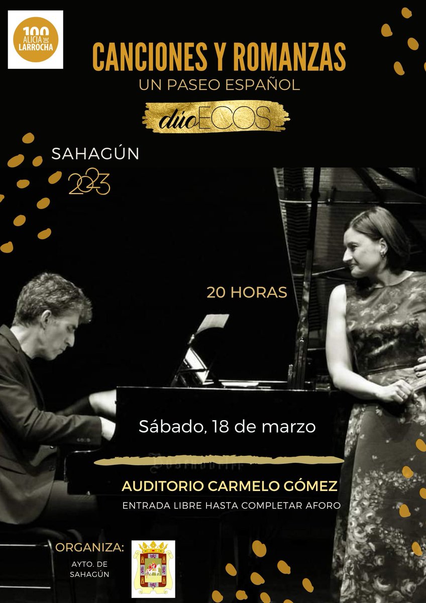 Este sábado estaremos en Sahagún con nuestro programa: Canciones y Romanzas, un paseo español. Pondremos en atril música de #Albeniz, #FedericoGarciaLorca, #AliciadeLarrocha, #MariaRodrigo, #Falla, #soniamegias y #evaguillamon