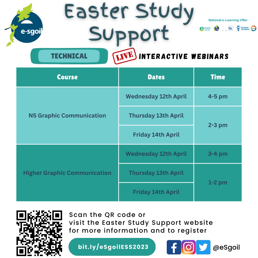 eSgoil's tweet image. Attention all school Technical departments.🛠️🪚💻
Details below for our live study support webinars for Design & Manufacture
Engineering Science
Graphic Communication
Timetables for all subjects can be downloaded here
e-sgoil.com/media/3074/ind…
for sharing with your learners
#NeLO