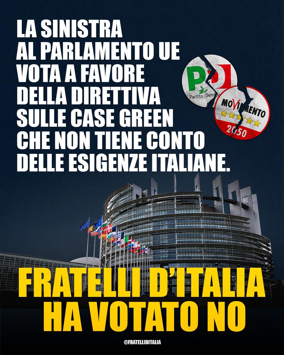 🔵 La casa per noi è sacra. La follia ideologica di certa sinistra che, con la scusa di un finto ecologismo, vorrebbe mettere le mani nelle tasche degli italiani lascia esterrefatti. Noi abbiamo votato coerentemente NO al Parlamento Europeo. La nostra battaglia non si fermerà.