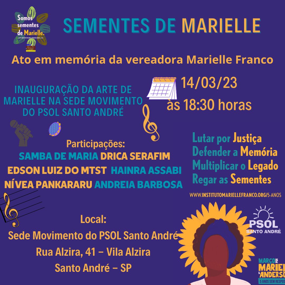 andreiadomtst's tweet photo. Hoje é dia de honrar a memória de Marielle! Marielle é semente que continua germinando pelo Brasil afora, inspirando mulheres negras a ocupar espaços de poder que nos foram historicamente negados.  #5AnosSemRespostas #JustiçaPorMarielleEAnderson https://t.co/ayltEfwxxA
