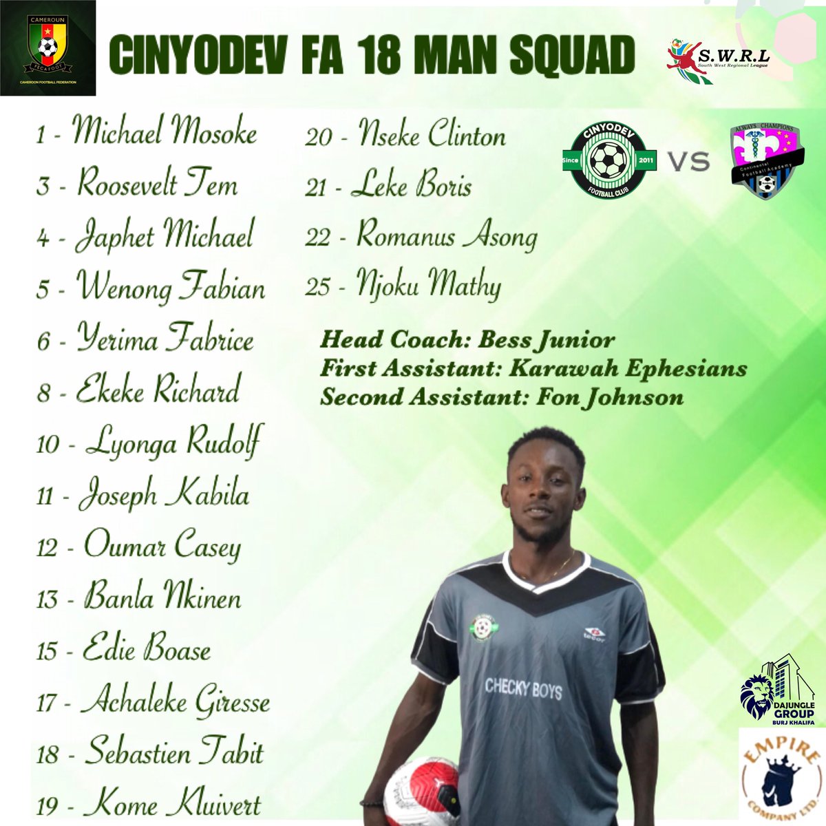 Our technical staff have chosen 18 foot soldiers as we prepare to welcome the Gra-Gra boys at the Molyko Omnisports stadium tomorrow, for our season opener.
#Checkyboys