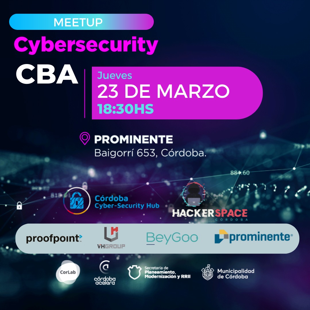 📣SAVE THE DATE!
📌Participa de charlas con especialistas en Ciberseguridad  y de un espacio de networking.
📅Jueves 23 de marzo desde las 18.30hs
📍Oficinas de Grupo Prominente (José Baigorri 653)
✅Evento gratuito con inscripción previa
Registrate acá 👉 bit.ly/hackersmarzo