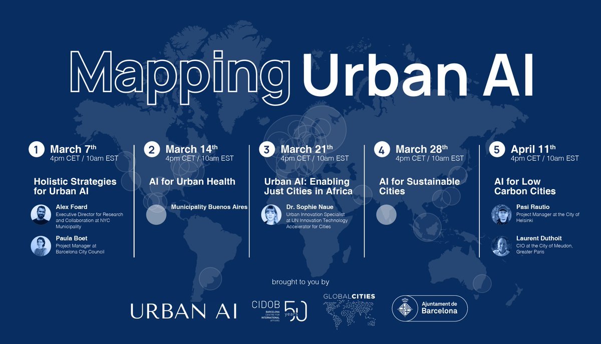 It is Tuesday again, which means you are all invited to join us for a new episode of our #UrbanAI #AIethics webinar series, co-organized by <a href="/CidobBarcelona/">CIDOB (Barcelona Centre for International Affairs)</a> and <a href="/Urban__AI/">Urban AI</a>. Today featuring how Buenos Aires (<a href="/gcba/">Buenos Aires Ciudad</a>) is using #AI for #UrbanHealth 👉eventbrite.fr/e/mapping-urba…
