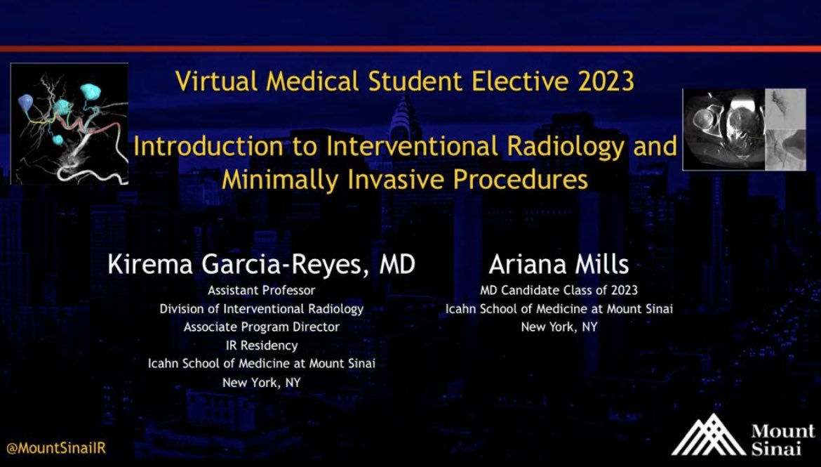 Kirema Garcia-Reyes, MD (@kiremagarciamd) on Twitter photo Excellent turnout for our 1st <a href="/MountSinaiIR/">Mount Sinai IR</a> virtual elective course lecture! Thanks <a href="/arianacmills/">Ariana C Mills</a> for such a great introduction. If you had any issues with the link or signing up for the course please DM Ariana or myself. See you next week when <a href="/vivianbishay/">vivian bishay</a> will discuss VTE/PE! Excellent turnout for our 1st <a href="/MountSinaiIR/">Mount Sinai IR</a> virtual elective course lecture! Thanks <a href="/arianacmills/">Ariana C Mills</a> for such a great introduction. If you had any issues with the link or signing up for the course please DM Ariana or myself. See you next week when <a href="/vivianbishay/">vivian bishay</a> will discuss VTE/PE!