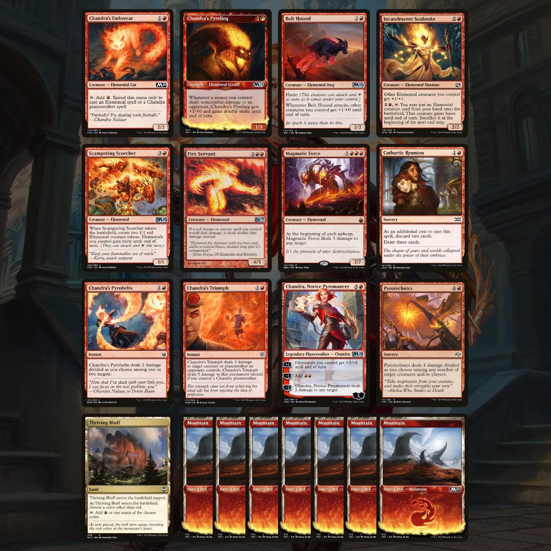 mtgjumpstarter's tweet photo. New custom Jumpstart pack, Chandra’s Elementals. Tons of scorching hot synergy for less than $5 🔥 #MagicTheGathering #mtgjumpstart https://t.co/kYrrI97Vvg